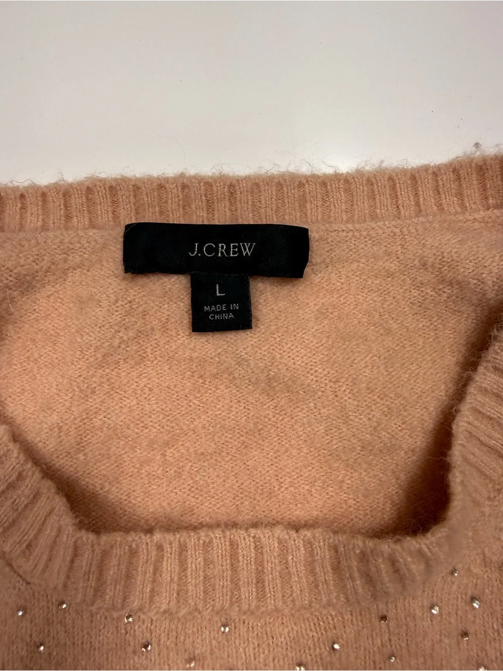 J. Crew Merino Wool Blend Peach Scoop-Neck Sweater with Subtle Sparkle